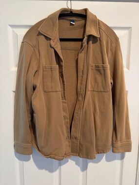 Old Navy Tan Button-Down Fleece Shirt Jacket